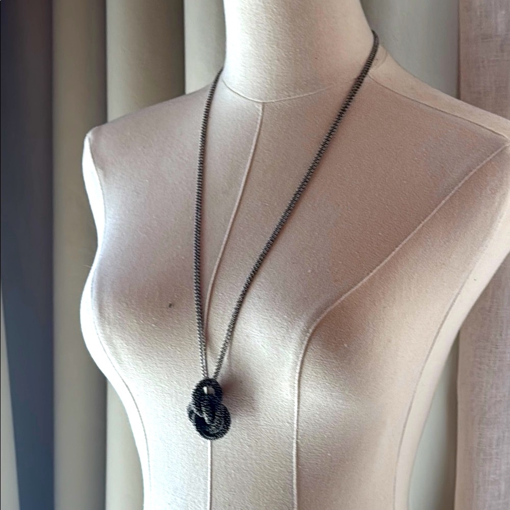 Vintage 2008 Rebecca Lau Large Love Knot Necklace Steel Industrial Goth Long